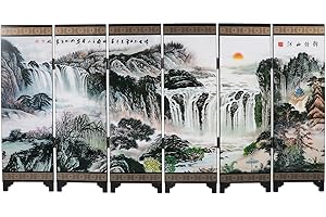 JECOMPRIS Chinese Lacquerware Mini Folding Screen Divider Solid Wood Decorative Panel for Bedroom and Study
