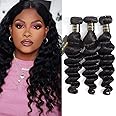 DONG H hair Loose Deep Wave Bundles - 100% Unprocessed Peruvian Virgin Human Hair - Natural Color Hair Extensions (10"-14", 3 Bundles)