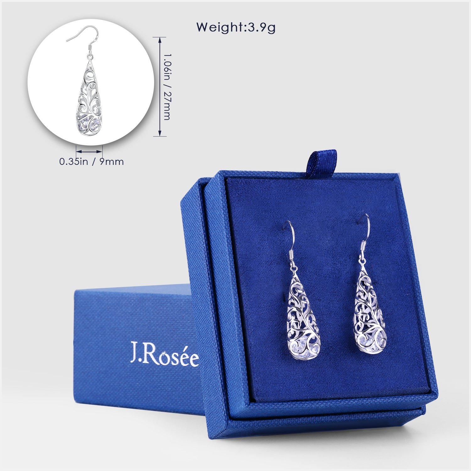 Ohrringe Damen,J.Rosée 925er Sterling Silber, 5A Zirkonia Schmuck Ohrhänger exquisite Geschenk-Box für Frauen Mädchen Freundin Mutter Tochter