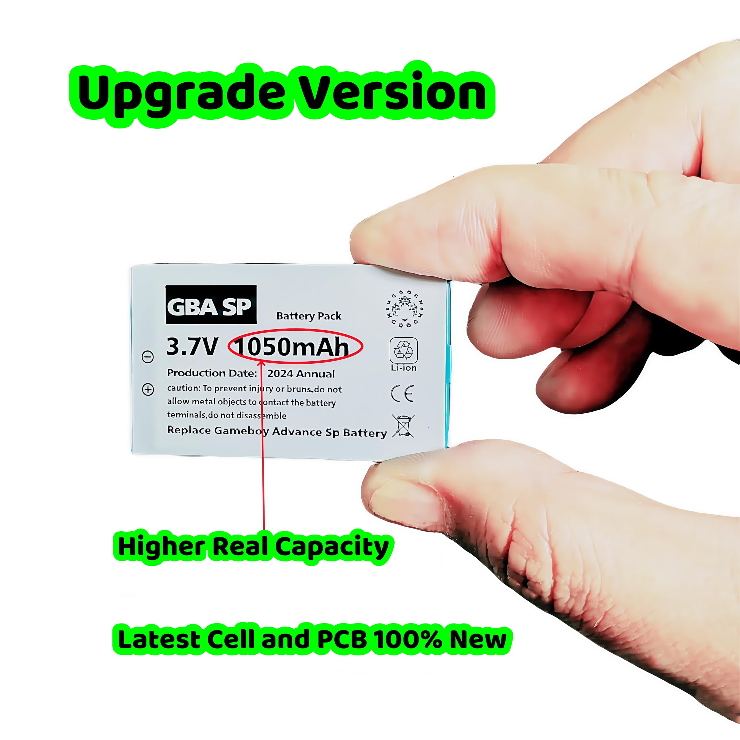 BETTHK 2025 Upgarde Version Real Capacity 1050mAh gba sp Battery Replacement Gameboy Advance sp Battery+Tool Pack Kit for Nintendo