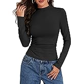 Mosocow Women's Cotton Long Sleeve Shirts Mock Neck Basic Tee Slim Fit Fall Casual Going Out Tops Fashion T Shirt
