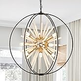 TACDANDM 23.6" Black Gold 12-Light Globe Sputnik Chandelier Modern Firework Hanging Ceiling Glass Tube Pendant Light Fixture 