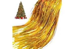 JREMREO Pack of 3000 Strands Gold Christmas Icicle Tinsel Foil Fringes | 19.8 Inches, Christmas Tree Tinsel Curtain Decoration for Indoor Outdoor Winter Home Holiday New Year Eve Birthday Party Supplies