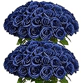 LATRORA 60 PCS Fake Navy Blue Roses Artificial Flowers Bulk Realistic Silk Faux Rose with Stems for Wedding Decoration Anniversary Bridal Bouquet DIY Floral Arrangement Romantic Home Decor Gifts