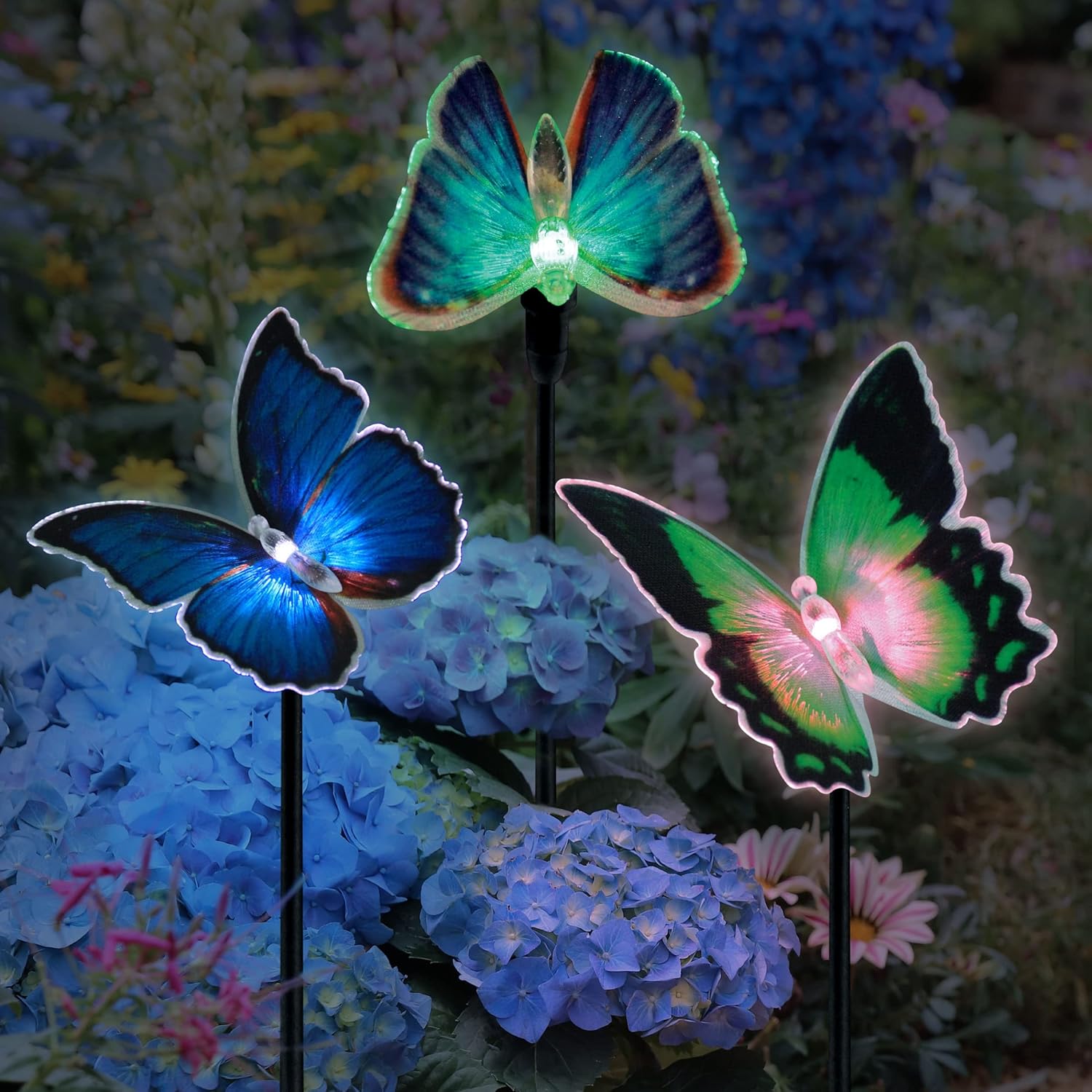 Decorative Garden Stakes - Exhart Garden Solar Lights, Set of 6 Fiber Optic Butterfly Garden Stakes, LED, Outdoor Garden Decoration, 5 x 26 Inch