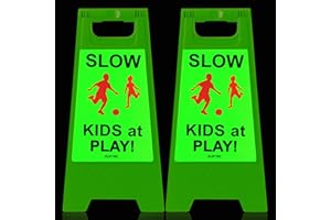 Juztec Kids at Play Signs for Street - Children Safety Slow Down Sign for Neighborhoods - Reflective Caution (2 Pack)