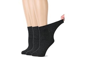 HUGH UGOLI Women's Bamboo Diabetic Ankle Socks, Super Soft Seamless Toe Non Binding, Wide, Loose Fit & Stretchy, 3 Pairs