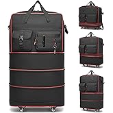 seyfocnia Tactical Foldable Travel Bag, Large Suitcases with Wheels Rolling Travel Duffle Bag with Wheels and Handle, Expandable Foldable Luggage Bag Collapsible Luggage, Black