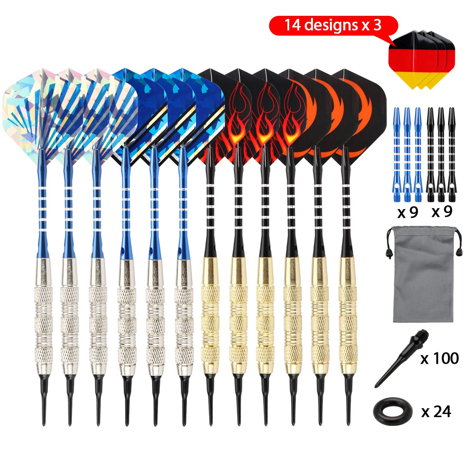 18 Gramos Juego de Dardos con Punta de plástico 14 diseños 100 Puntas