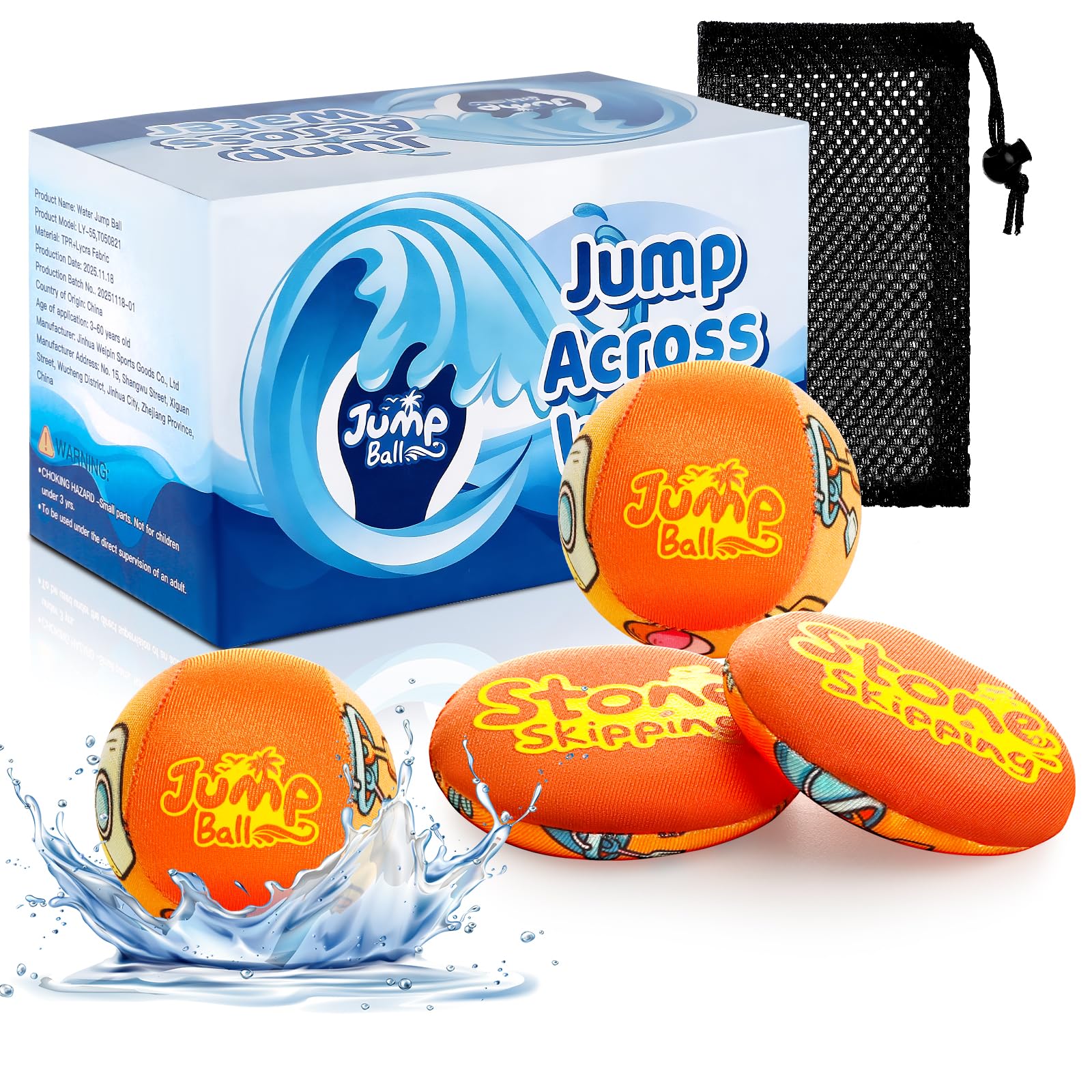 LETREEN 4Pcs Water Skipping Balls for Ocean, Beach, Lake & Pool – 2 Balls & 2 Discs – Soft Gel Water Bouncing Ball for Easy Skipping – Perfect for Kids & Adults with Net Storage Bag