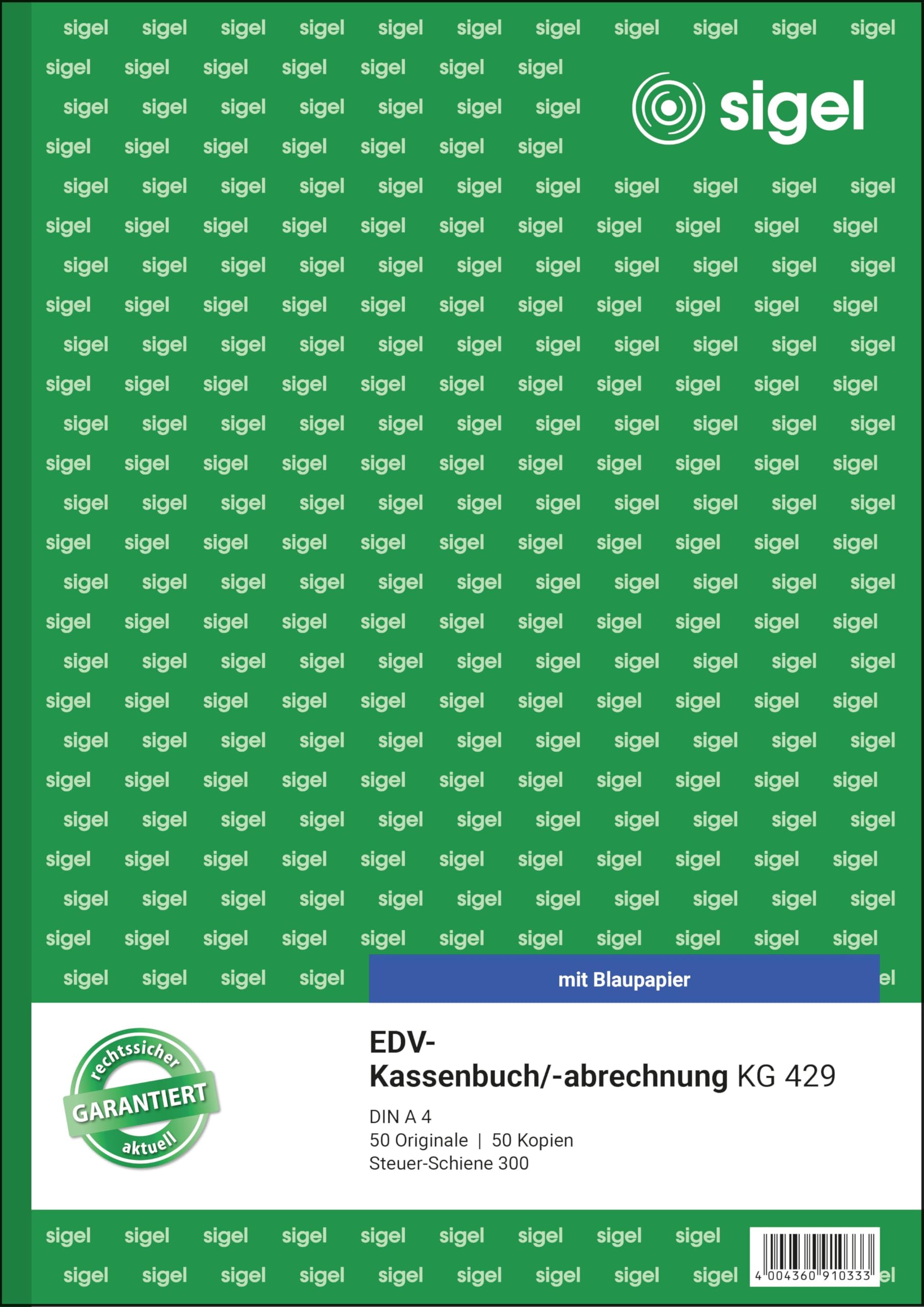 Sigel KG429 EDV Accounting Book with Copy Paper, Tax Rail 300 A4 2 x 50 Sheets with Blue Carbon Paper with Blue Carbon Paper, 2 x 50 Sheets (Pack of 10) Pack of 1