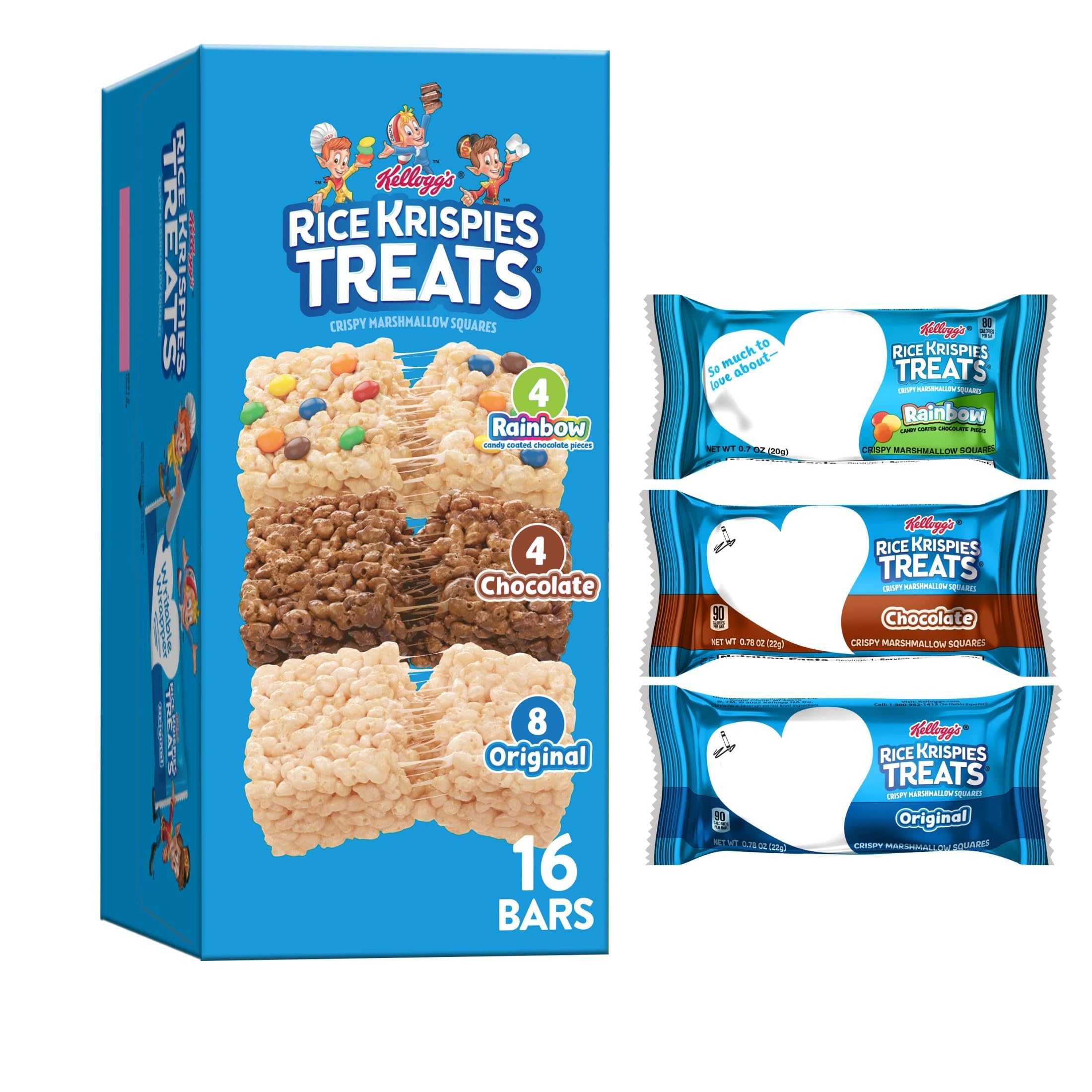 Photo 1 of Rice Krispies Treats Crispy Marshmallow Squares, Kids Snacks, Cereal Bars, Variety Pack, 12.1oz Box (16 Bars)