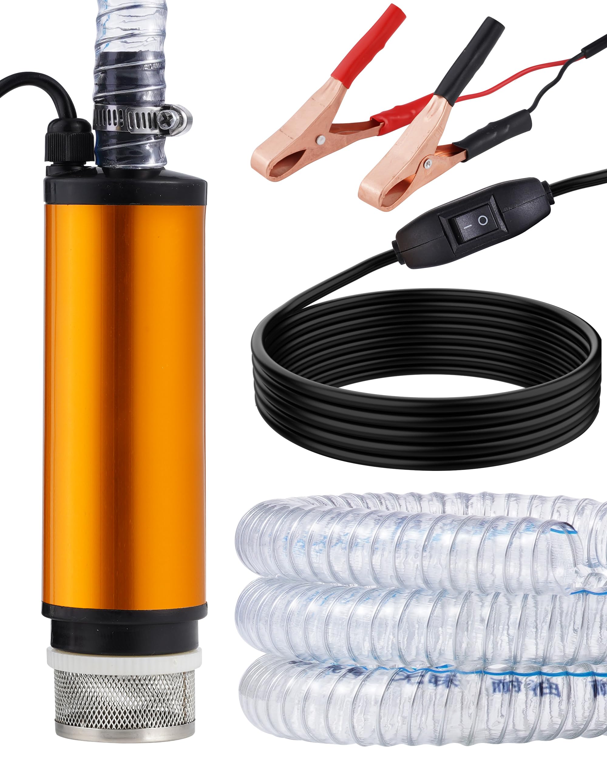 12V Water Submersible Pump, Oil Diesel Fuel Transfer Pump with Hose, Water & Fuel Dual Use