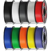 ANYCUBIC 3D Printer Filament Multicolor PLA Bundle 10KG | 1.75mm +/- 0.02mm, Fits for Most FDM 3D Printers, Black+White+Texture Grey+Clear+Red+Blue+Green+Orange+Yellow+Purple