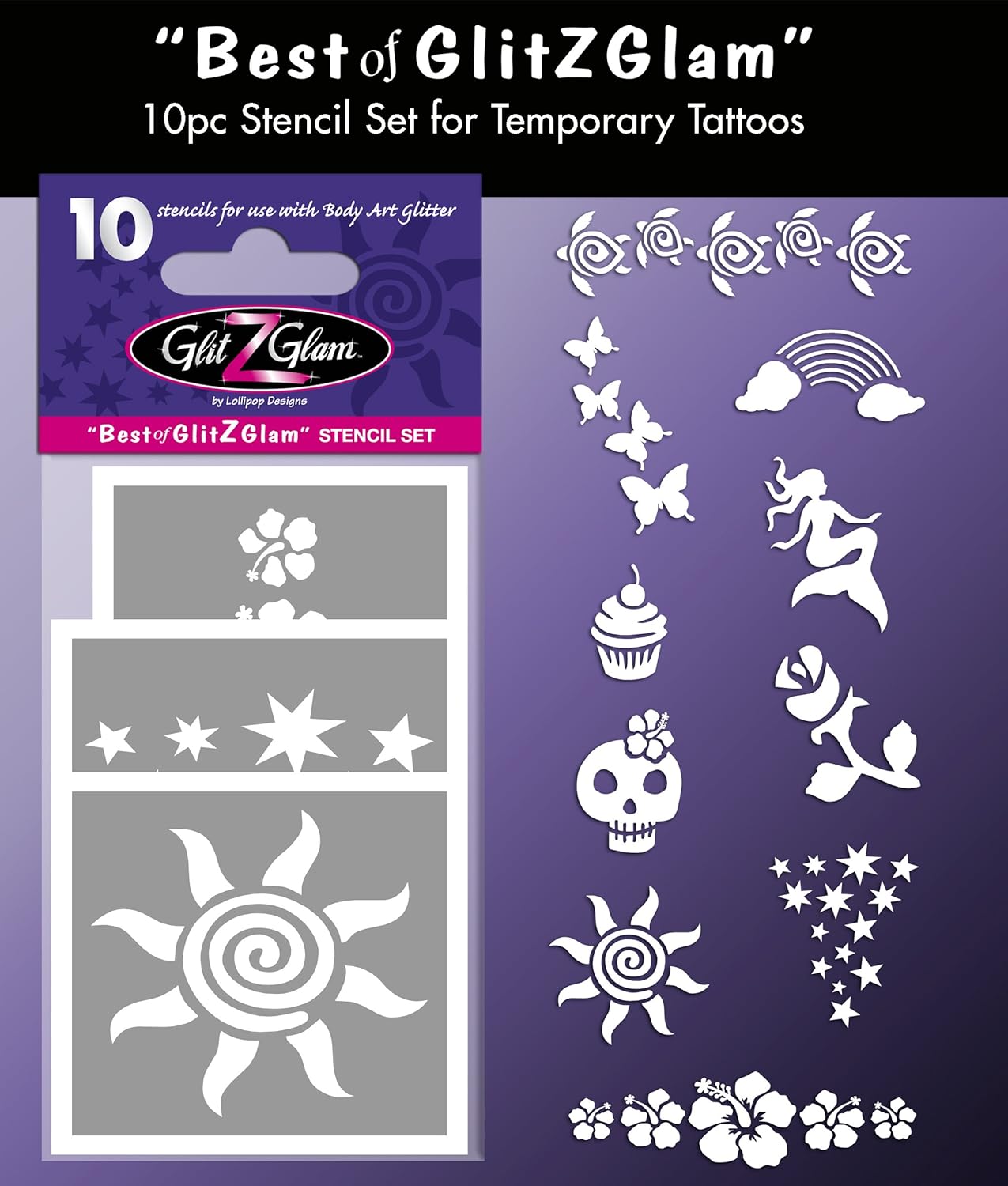 Tattoo Stencil Set: Best of GlitZGlam Temporary Tattoos Stencils Set by GlitZGlam Body Art - Hypoallergenic and Dermatologist Tested!