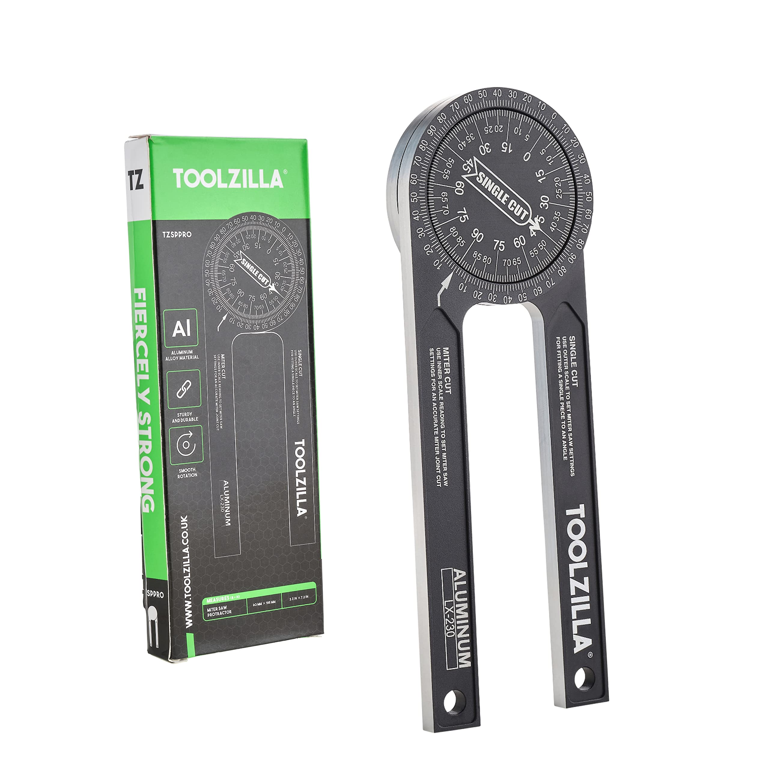 Toolzilla 7-Inch Aluminum Mitre Saw Angle Finder 360 Protractor - Measuring Tool with Multiple Scales Features for Woodworking Metalworking and All Building Trade