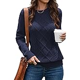 VIISHOW Women's Long Sleeve Cable Knit Pullover Sweater Cream Sweater Crew Neck Casual Fall Winter Chunky Knit Pullover Tops