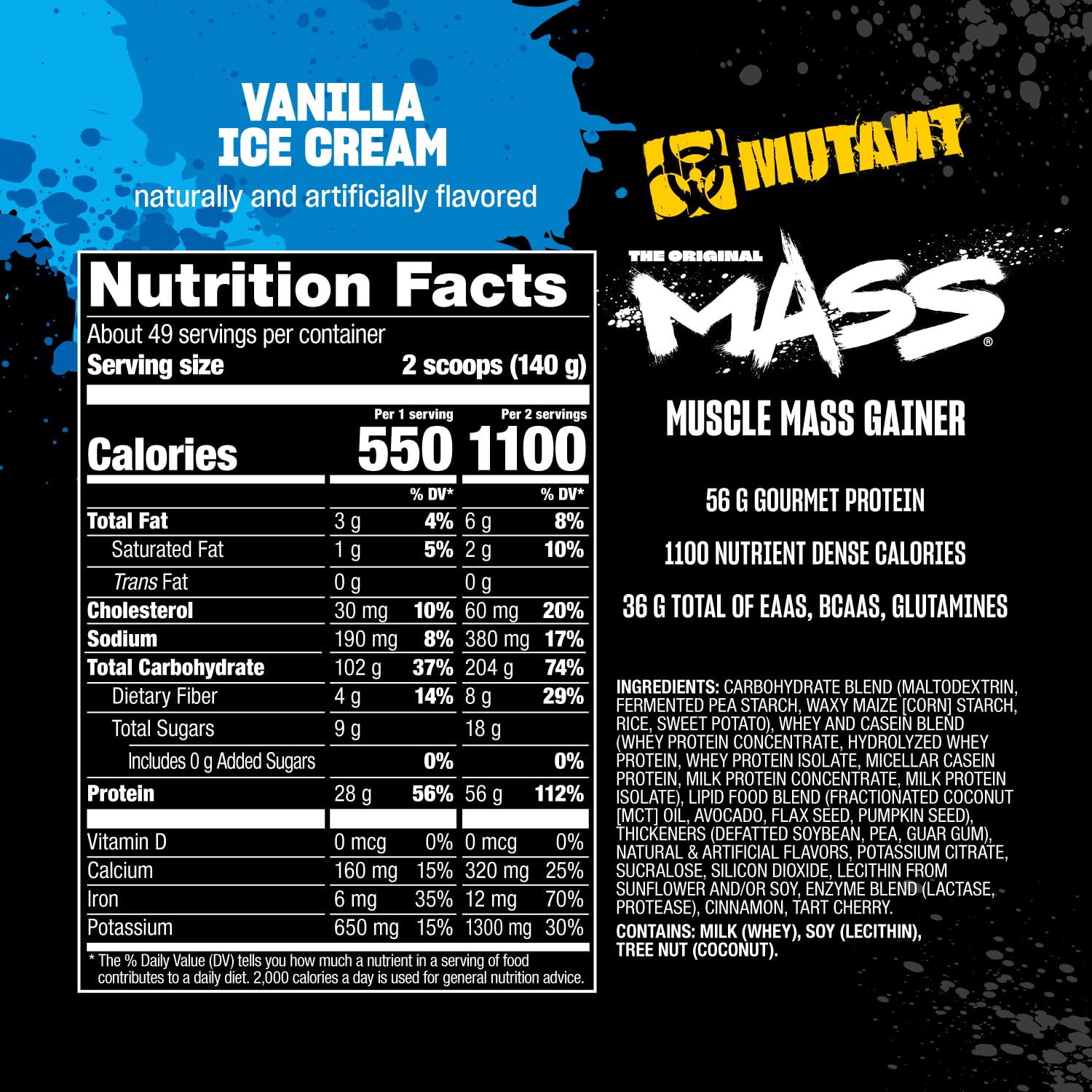 Mutant Mass | Weight Mass Gainer Protein Powder - high Calorie Protein Powder for Muscular Mass - Vanilla Ice Cream - 15 Pound