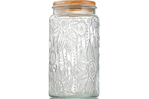 Riavzau 34oz Vintage Glass Jar with Bamboo Lid, Kitchen Canisters, Airtight Food Storage Containers for Candy, Coffee, Tea, S