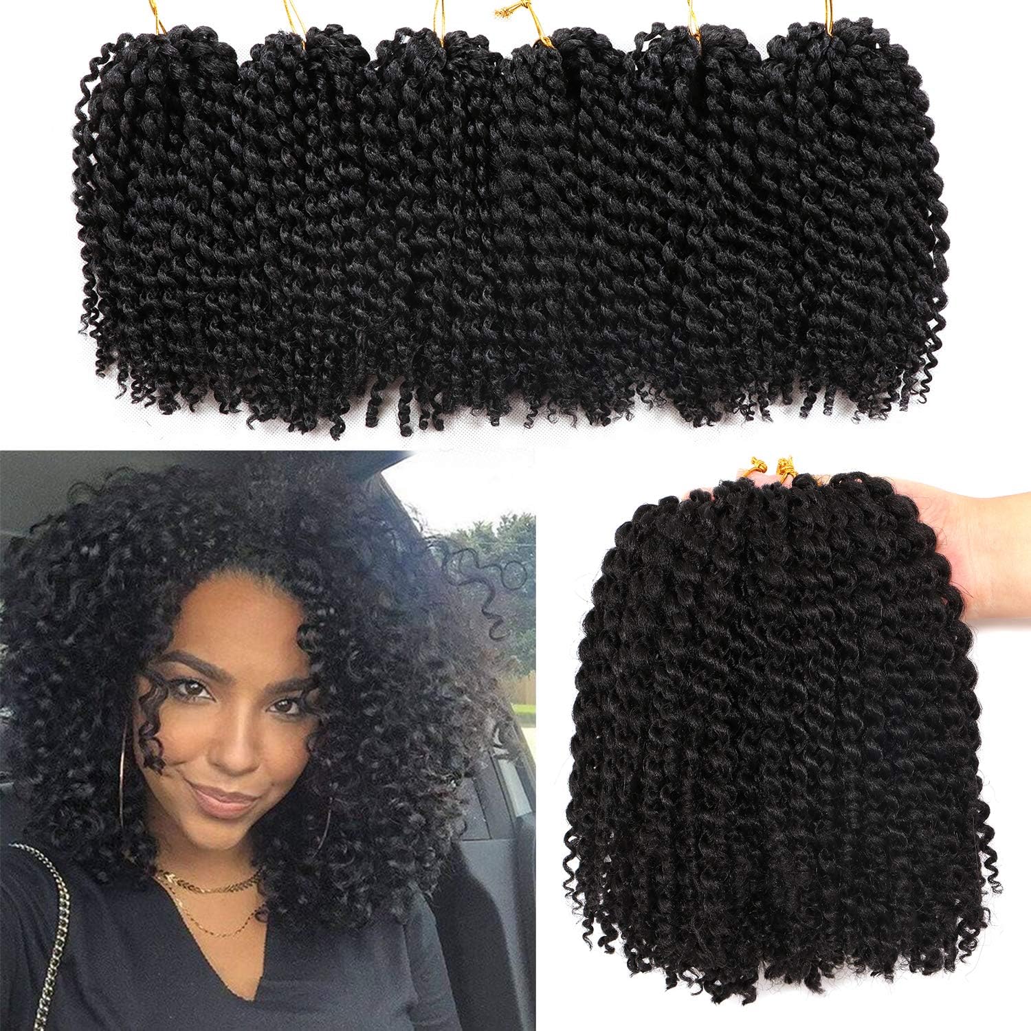 6 Small Bundles Marlybob Crochet Hair Afro Kinky Curly Hair Crochet Braids Curly Crochet Braiding Hair Synthetic Hair Extension (1B#)