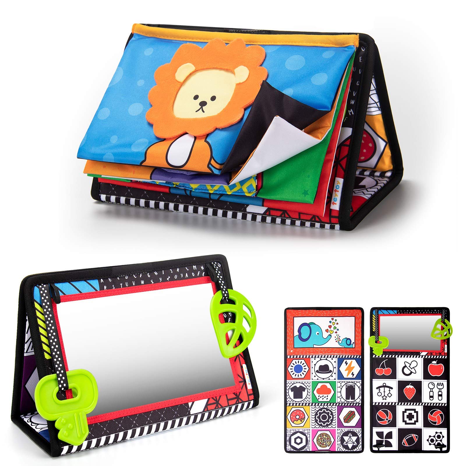 teytoy Baby Mirror with Crinkle Book, Baby Toy from 0 Months, Black and White Toy with Contrast Pattern, Developed for Tummy Time