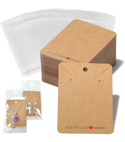 Lot de 100 cartes de présentation pour bijoux, bracelets, colliers, cartes, boucles d'oreilles (9,7 x 7,5 cm, blanc