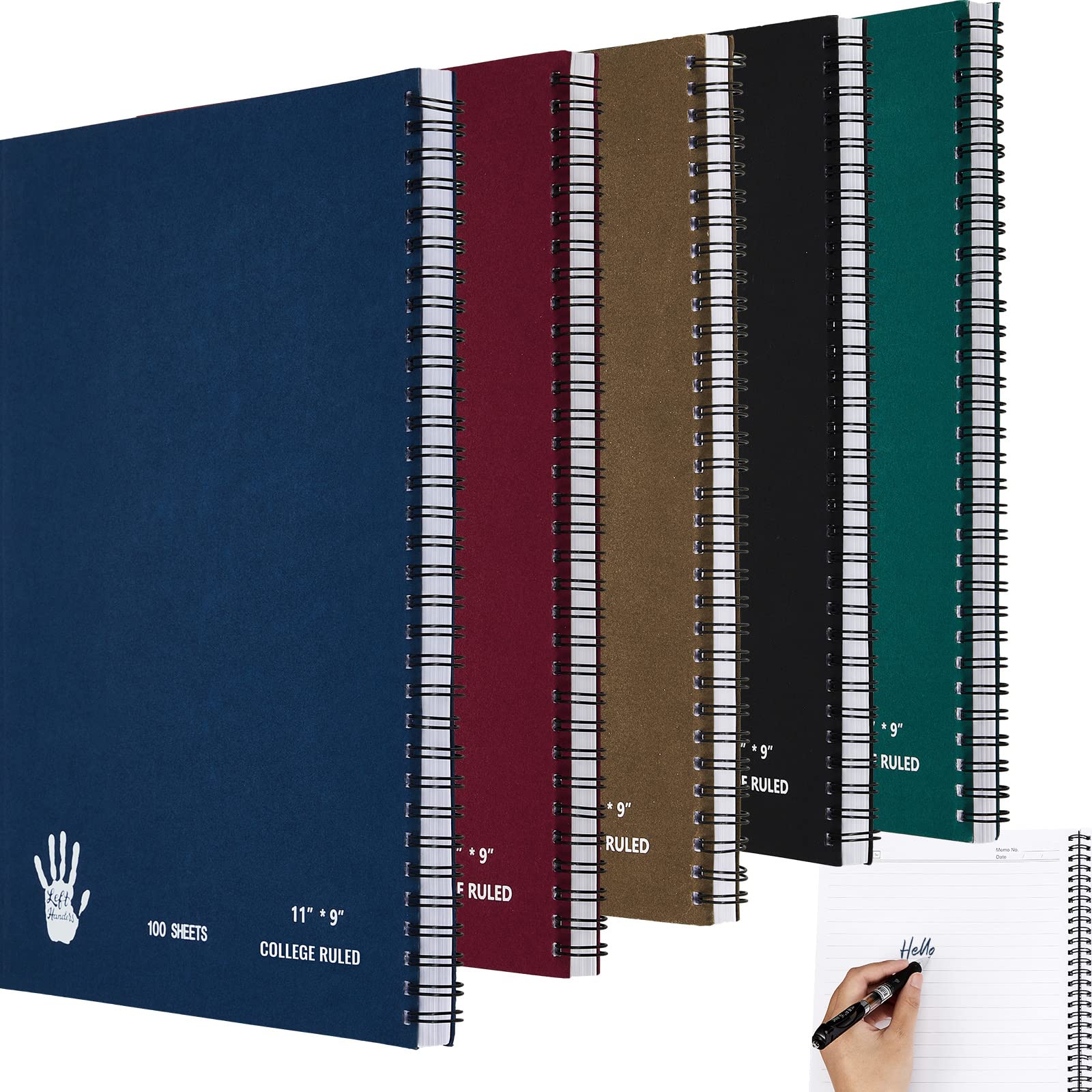 Photo 1 of Henoyso 5 Pcs Jumbo Left Handed Notebook 100 Sheets/200pages Left Handed Workbook 11 x 9 Inches Spiral Notebook Lefty Notebooks for Easier Lefty Use Supplies(Elegant Color)