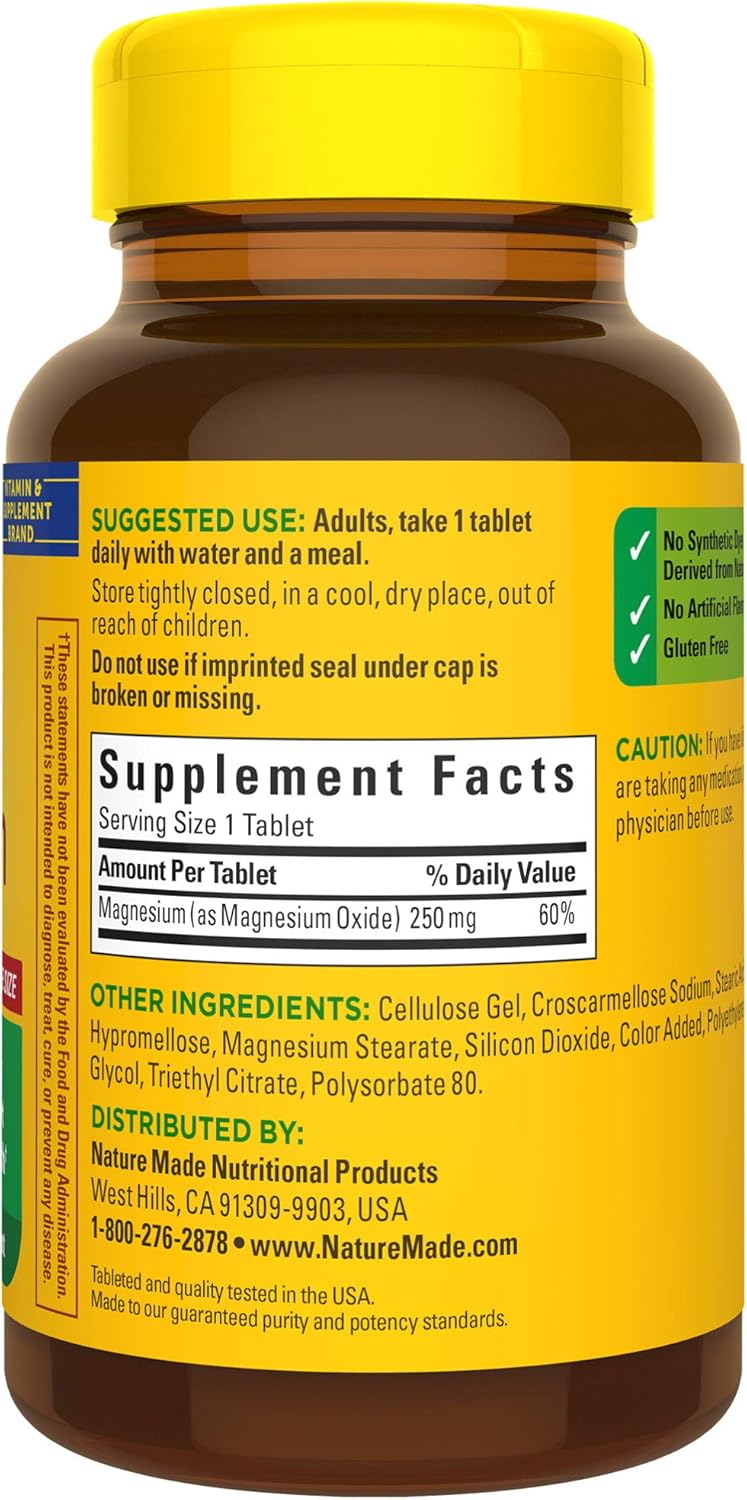 Nature Made Magnesium Oxide 250 mg Tablets, 200 Count Value Size: Health & Personal Care