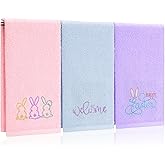 FuWeave 3 Pack Easter Hand Towels 13.4 x 29.2 Inch Cotton Embroidered Happy Easter Bunny Bathroom Towel Absorbent Decorative for Hand Drying Cleaning Gift