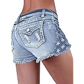 Flamingals Jean Shorts for Women Ripped Denim Low Waist Distressed Raw Hem Skinny Stretchy Shorts