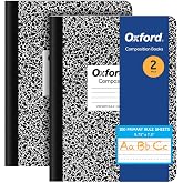 Oxford Primary Ruled Composition Notebooks, 9-3/4 x 7-1/2 Inches, Writing Practice for Kids, Grades K-2, Black Covers, 100 Sheets, 2 Pack (1002521)