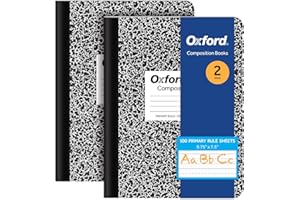 Oxford Primary Ruled Composition Notebooks, 9-3/4 x 7-1/2 Inches, Writing Practice for Kids, Grades K-2, Black Covers, 100 Sheets, 2 Pack (1002521)