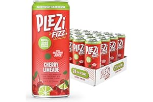 PLEZi FiZZ Carbonated Juice Drink - with Real Fruit Juice - 70% Less Sugar - Plus Vitamin C and Fiber - Low-Sugar Bubbly Beverages for Kids - Great Soda Replacement - Cherry Limeade (8.4 fl oz)