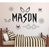 Personalized Spider Name Wall Decal for Kids Room - Custom Name Sticker Boys Bedroom Nursery Playroom Wall Decor Superhero Inspired Web Design Removable Vinyl Art Decoration