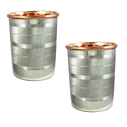 SKAVIJ Tumblers Glasses Set of 2 Drinkware Accessories Copper and Stainless Steel for Healing, Capacity 250 Ml