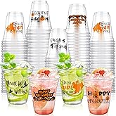 Dandat 100 Pcs Halloween Plastic Cups Bulk 12 oz Clear Disposable Party Coffee Cups Happy Pumpkin Witch Ghost Blood Tableware for Adults Halloween Party Supplies(Pumpkin)