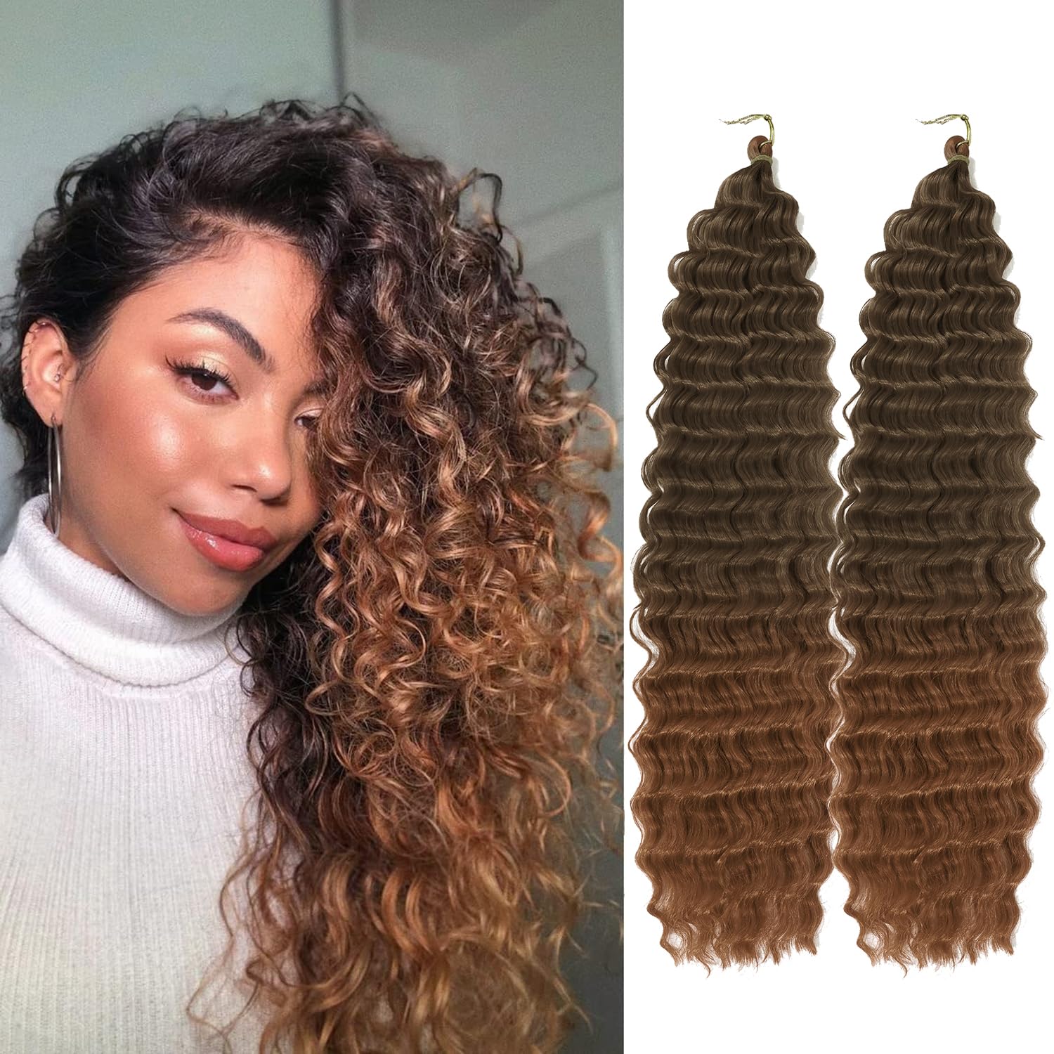 Ocean Wave Crochet Hair 24 Inch 2 Packs Deep Wave Curly Braiding Hair Extensions Synthetic Curly Crochet Hair For Black Women