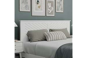 COMFIQ Serene Poplar Wood King Headboard, Modern Farmhouse Panel with Chevron Scoring, King Size Headboard in White, Casual Coastal Style, Easy Assembly, Quality Materials