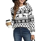 Kocowoo Women's Ugly Christmas Sweater Snowflake Reindeer Pattern Sweaters Crew Neck Cute Xmas Knit Pullover Tops