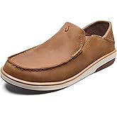 OLUKAI Kalia Men's Leather Slip-On, Full-Grain Waxed Nubuck Leather Shoes, Lightweight & Comfortable