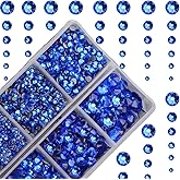 4000Pcs Hot Fix Round Crystals Gems Glass Stones Hotfix Flat Back Rhinestones (Sapphire)