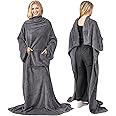 PAVILIA Blanket with Sleeves for Adult Women Men, Soft Warm Wearable Blanket Fleece Wrap Throw, Robe Blanket Gift