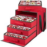 OIAHOMY Christmas Ornament Storage Box with Adjustable Dividers, Christmas Storage Container with Side Open Stores up to 64-3'' Ornaments, 4 Removable Drawer Style Trays - Red