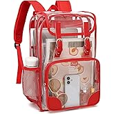 Fuyicat Clear Backpack Heavy Duty PVC Transparent Girls Kids School Backpacks Stadium Approved See Through College Bookbag for Women (Red)