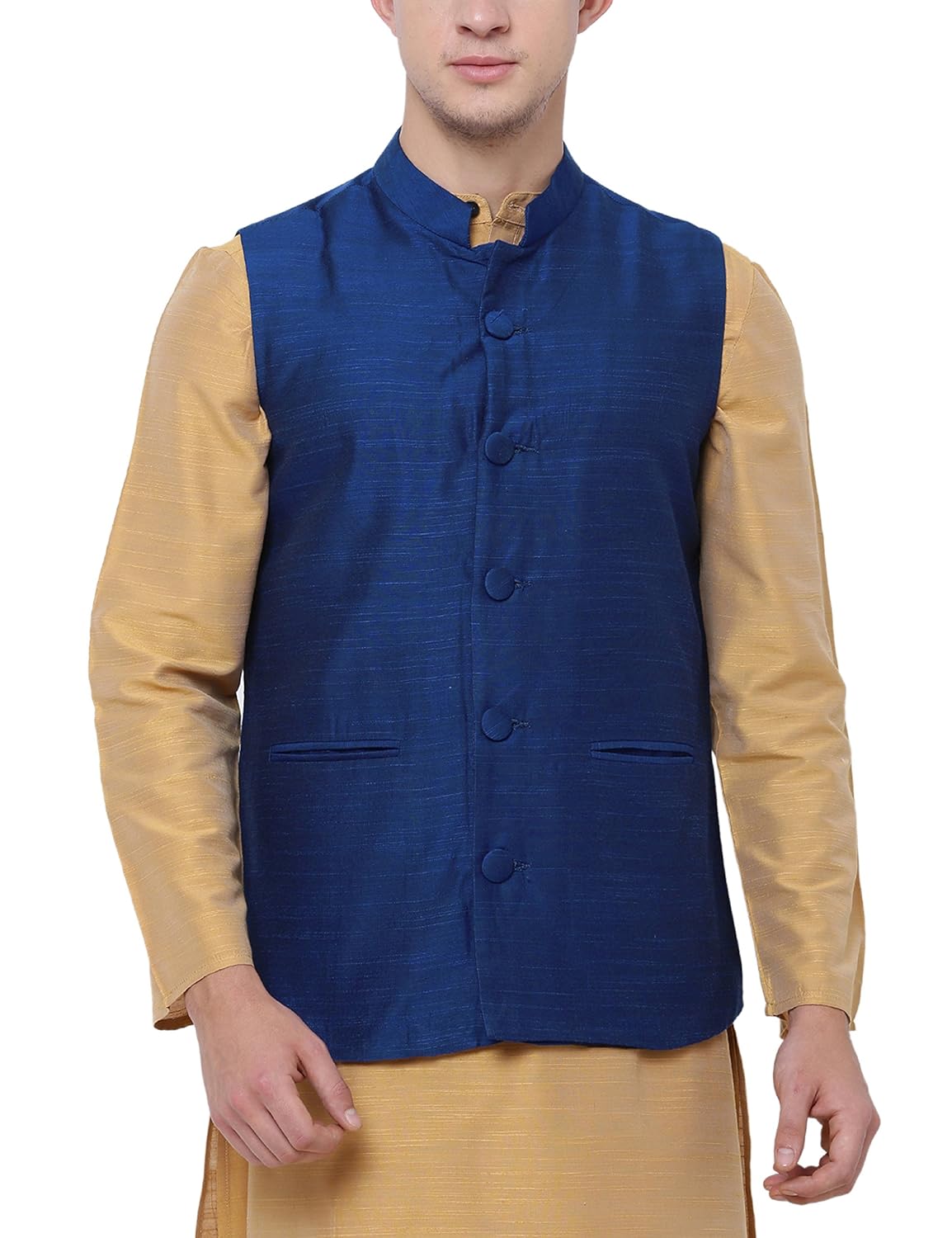 svanik blue rayon blend solid waistcoat