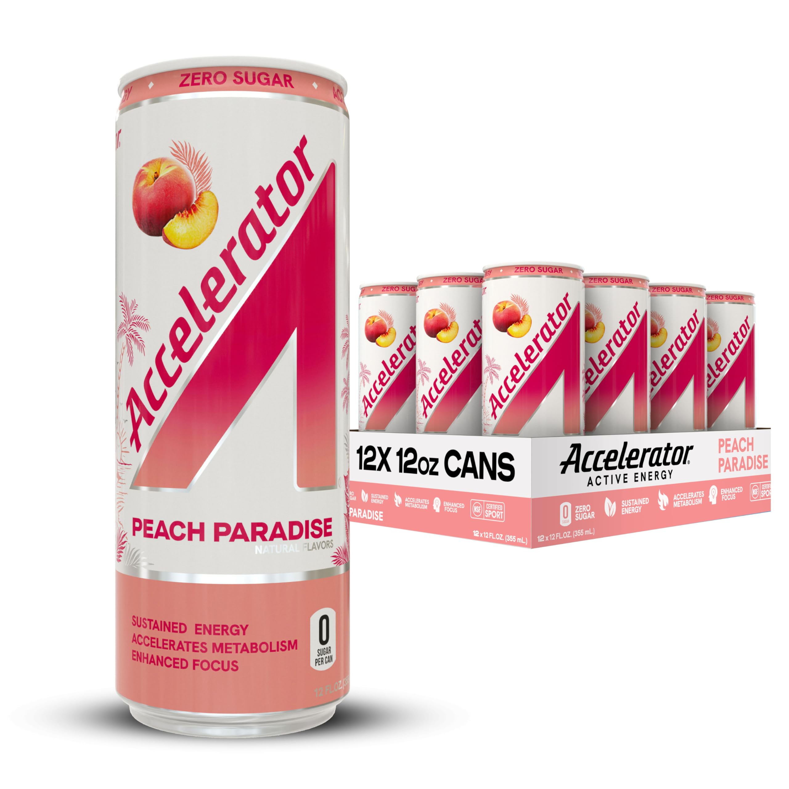 Accelerator Peach Paradise Energy Drink, 12 fl oz can (Pack of 12