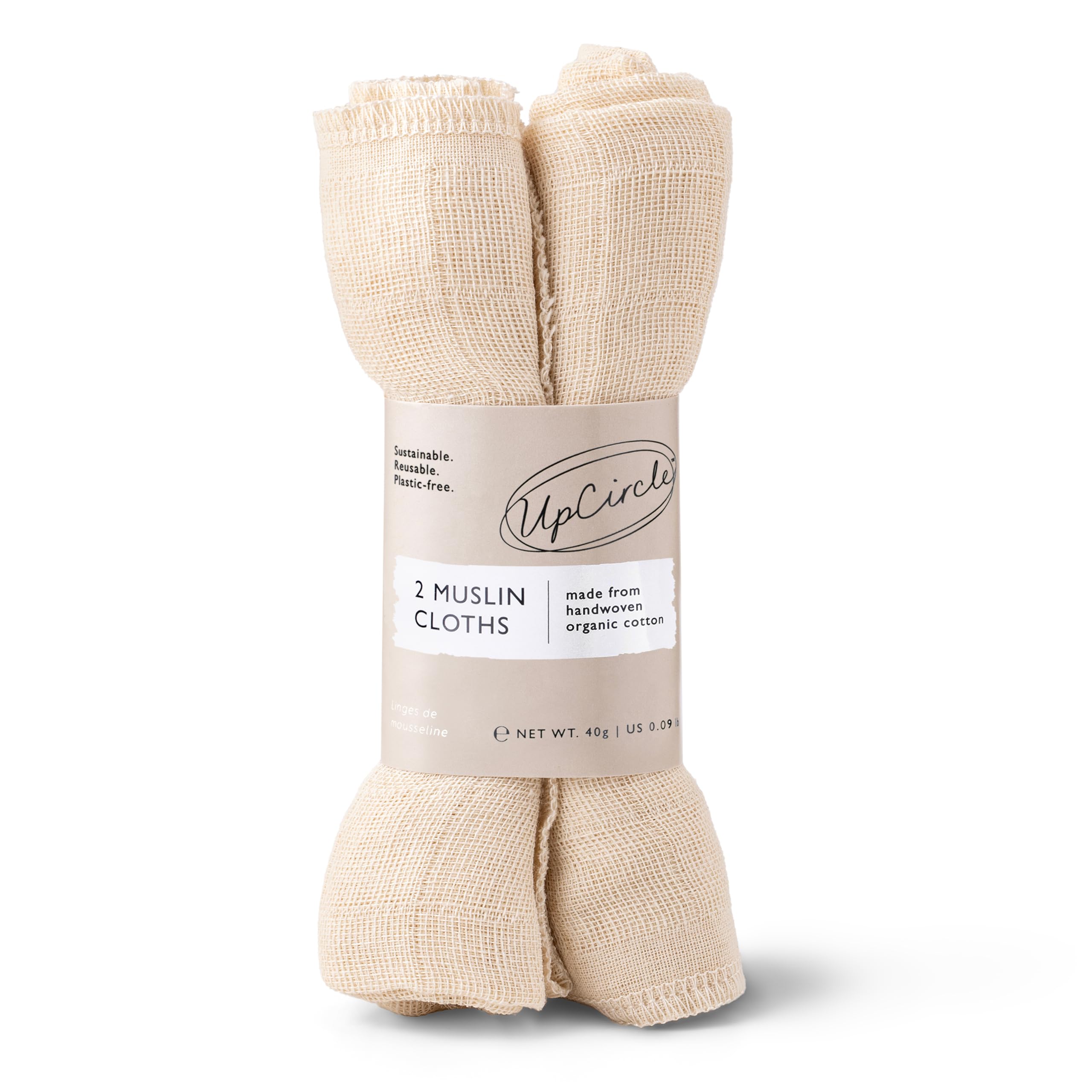 UPCIRCLE Organic Muslin Cloths (2pcs) Certified Organic – Removes Make Up - Double-Layered and Eco Friendly - for All Skin Types