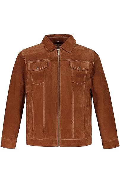 JP 1880 Herren große Größen bis 7XL, Lederjacke aus Porcvelour-Leder, Lässiger Schnitt, robuster Metallic-Zipper, Lange Ärmel