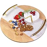 Marble Cheese Board with Handle 13" Round - Beautifully Handcrafted Marble and Wood Charcuterie Board - Wonderful Housewarmin