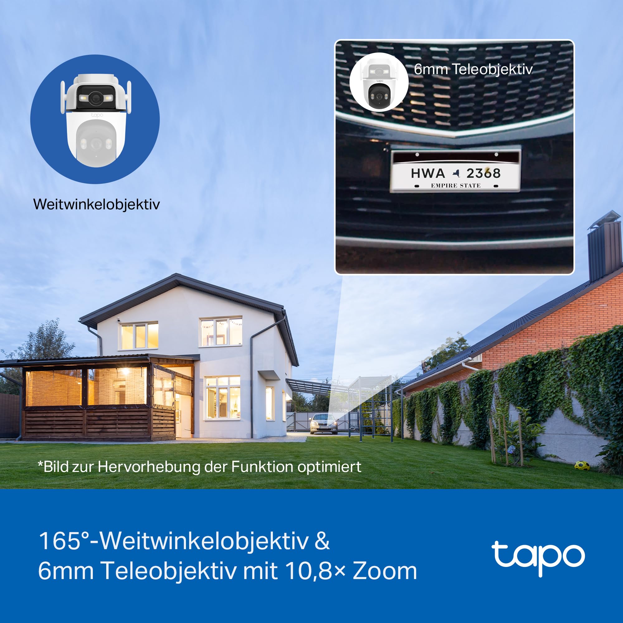 Tapo C545D Outdoor Überwachungskamera | 2K Dual-Objektiv | 165° Weitwinkel & 6mm Teleobjektiv | Smart Tracking | Gratis KI-Erkennung | 2,4GHz WLAN & Ethernet | Lokale MicroSD | IP66 5